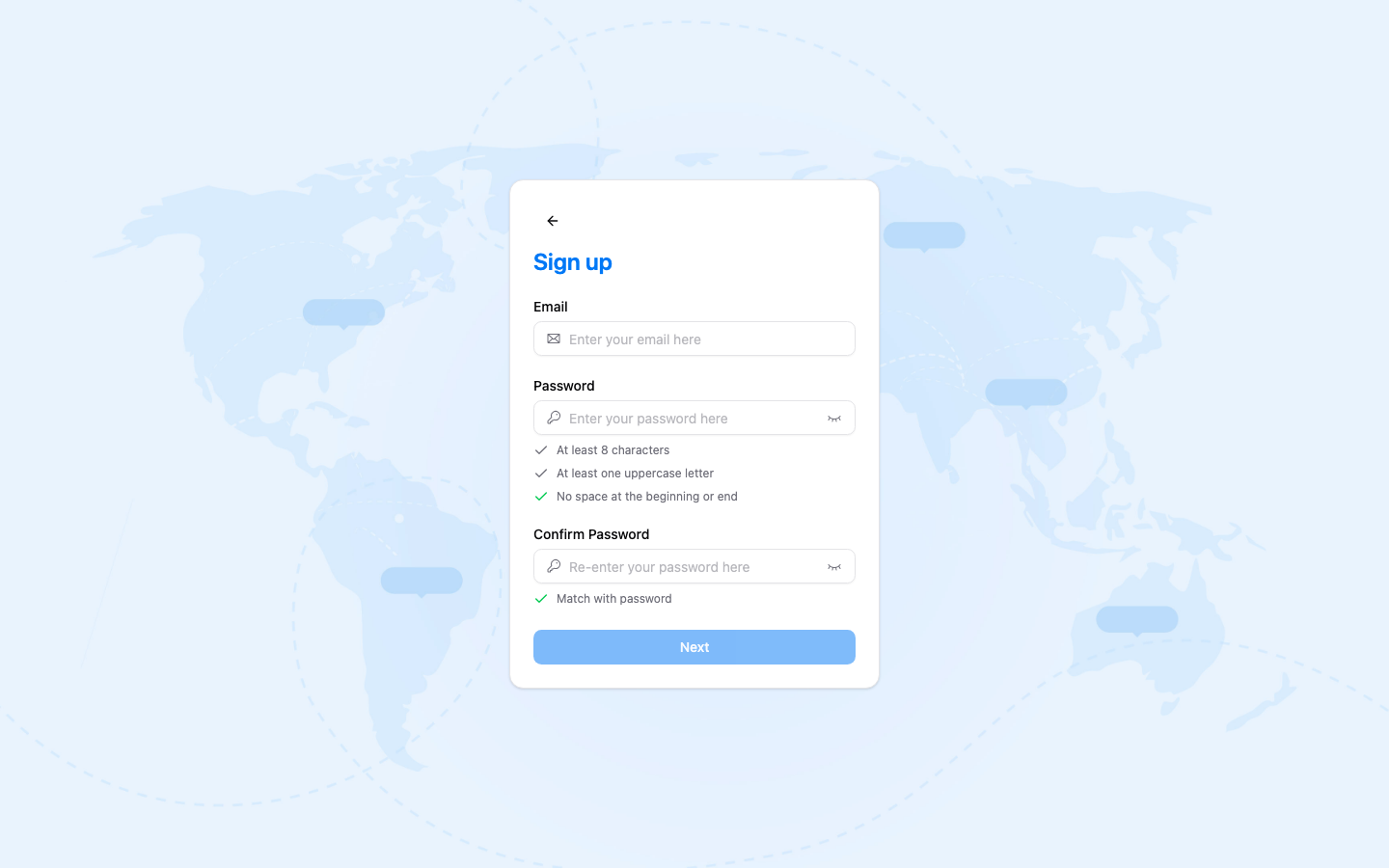 Sign Up page