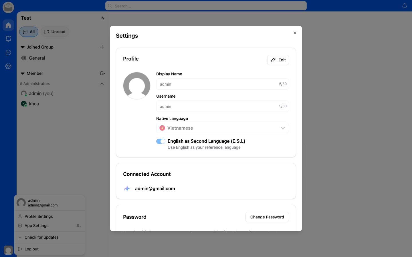 Language Settings